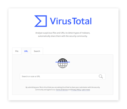 VirusTotal将扫描一个URL中的威胁。
